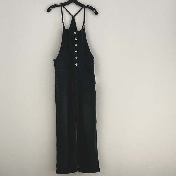 Anthro Black Distressed Denim Overalls - Picture 5 of 14